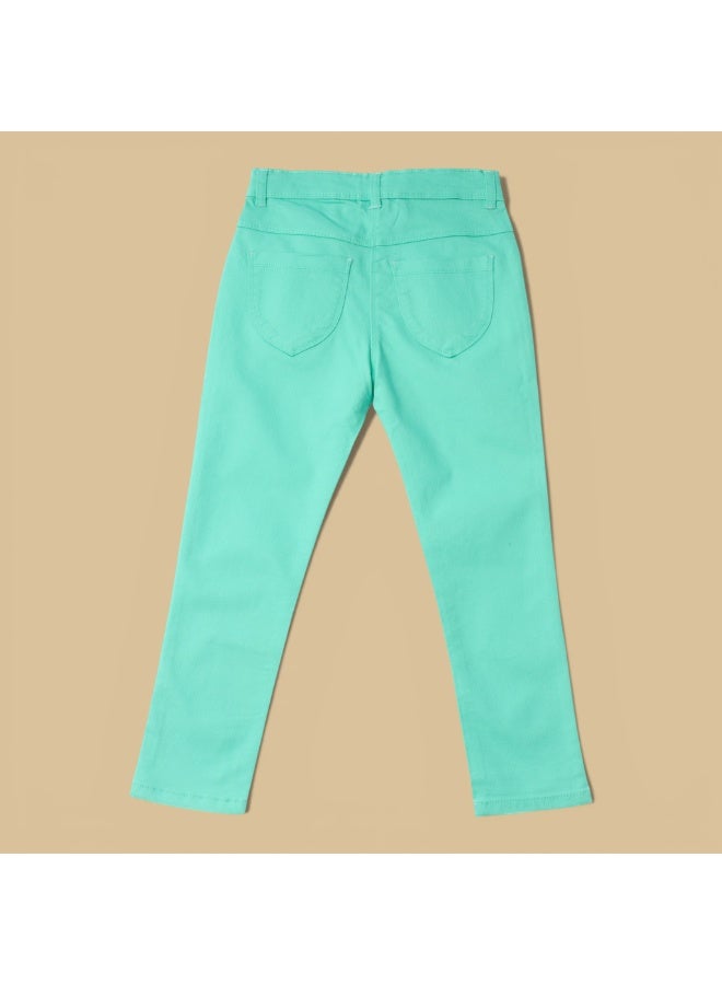 MARWAN Girls Cotton Stretch Long Pants with Waist Belt - Image 2